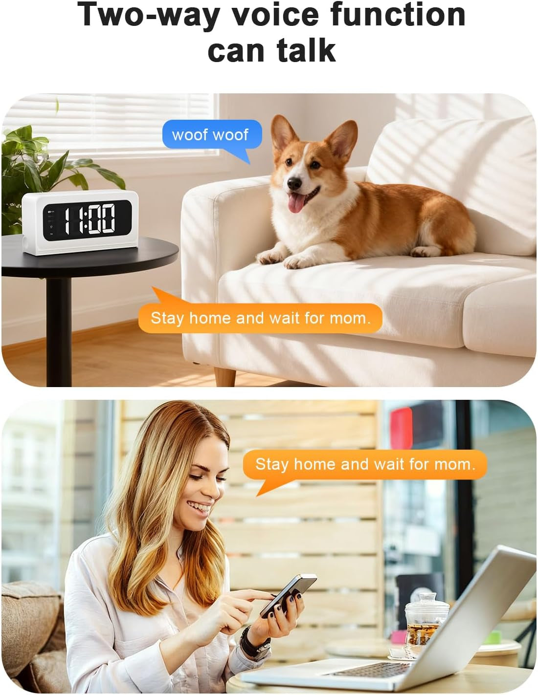 2K Smart Clock Camera White, 5G&2.4G Wifi Nanny Cam Wireless Indoor Camera, Cameras for Home Security, AI Human Detection and Alarm, 2 Way Talk, 360°PTZ, Color Night Vision, Compatible with Alexa