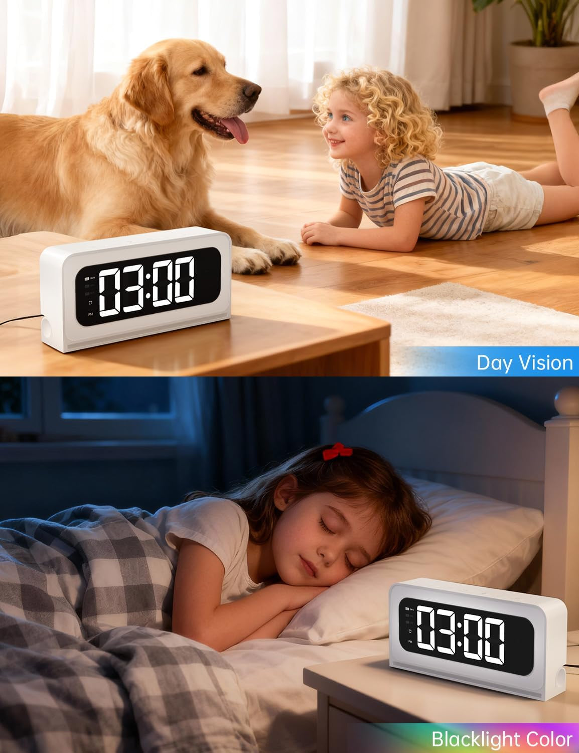 2K Smart Clock Camera White, 5G&2.4G Wifi Nanny Cam Wireless Indoor Camera, Cameras for Home Security, AI Human Detection and Alarm, 2 Way Talk, 360°PTZ, Color Night Vision, Compatible with Alexa