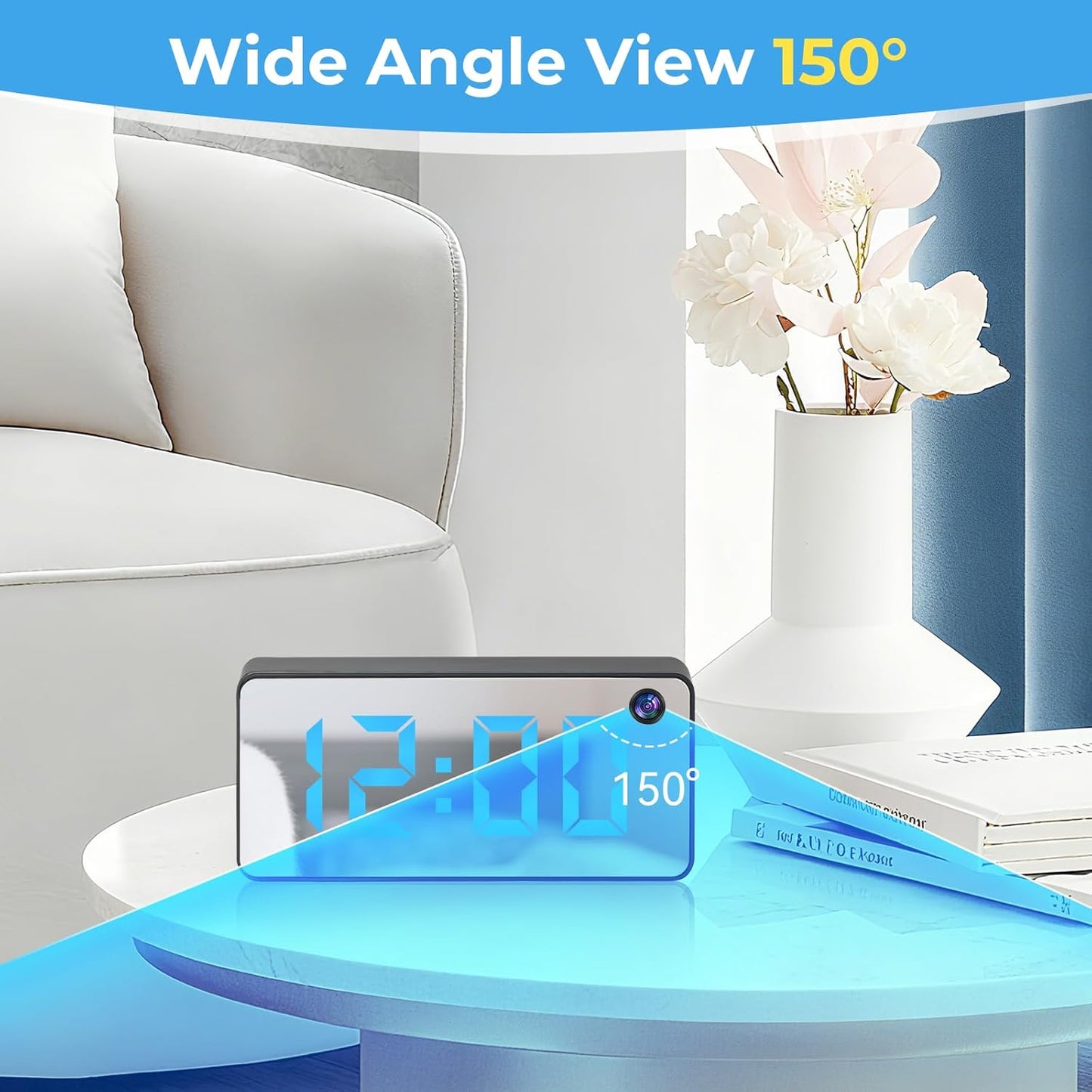Hidden Camera Clock 1080P spy Clock,Nanny cam,WiFi Enabled, 150° Wide Angle Lens, Night Vision, Remote Monitoring — Ideal for Spy Surveillance & Nanny Monitoring