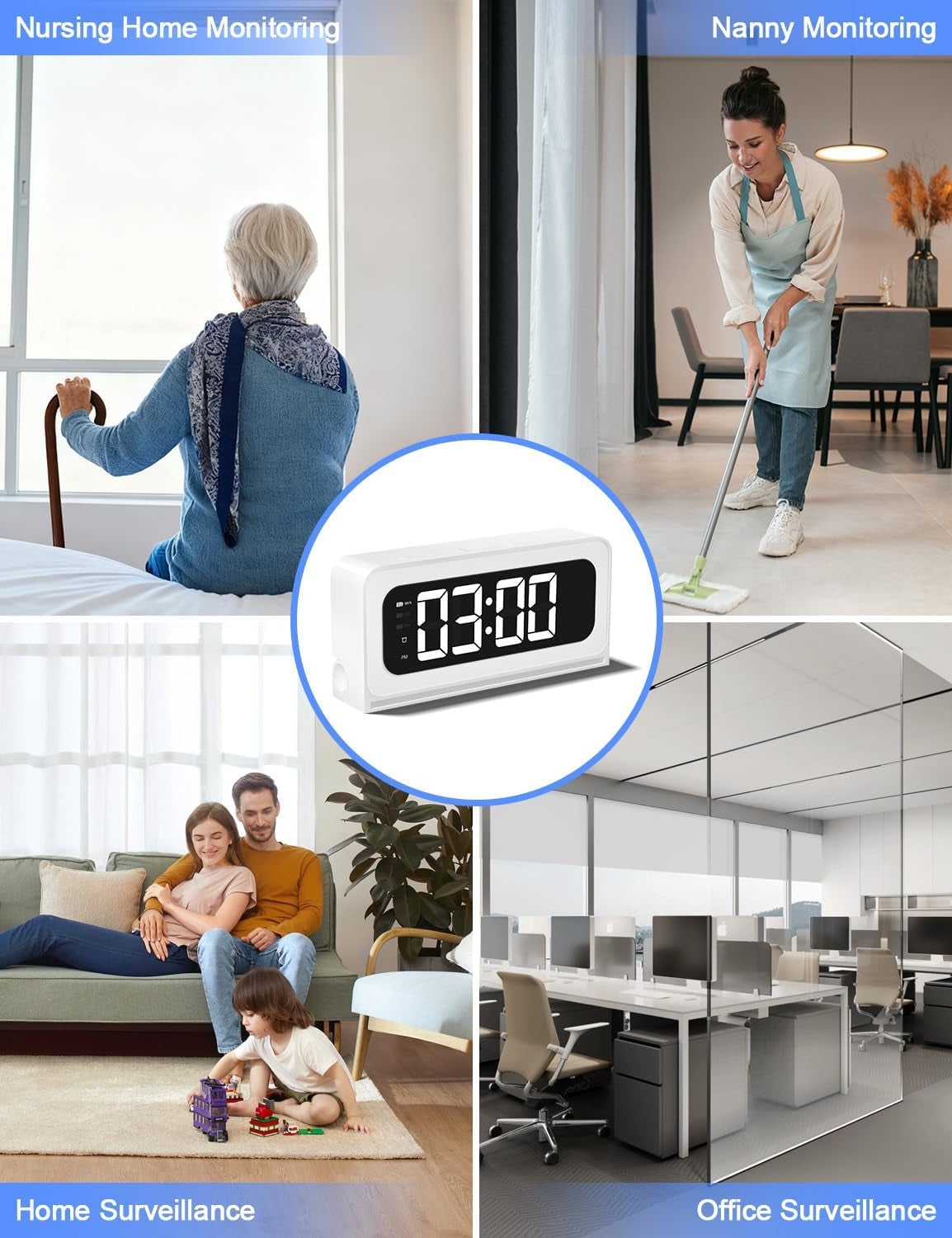 2K Smart Clock Camera White, 5G&2.4G Wifi Nanny Cam Wireless Indoor Camera, Cameras for Home Security, AI Human Detection and Alarm, 2 Way Talk, 360°PTZ, Color Night Vision, Compatible with Alexa