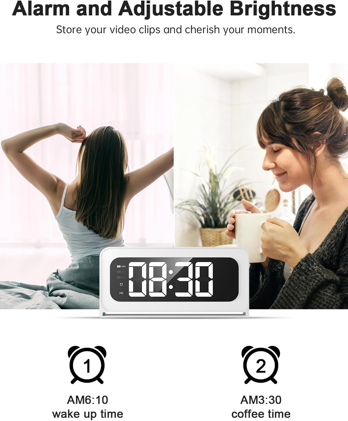 2K Smart Clock Camera White, 5G&2.4G Wifi Nanny Cam Wireless Indoor Camera, Cameras for Home Security, AI Human Detection and Alarm, 2 Way Talk, 360°PTZ, Color Night Vision, Compatible with Alexa