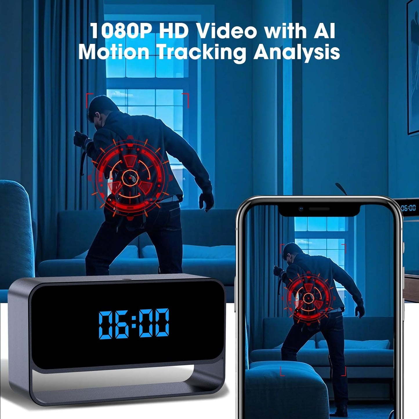Full HD 1080P Wifi Hidden Camera Clock – Wireless Spy Camera – Mini Nanny Cam for Home Security - Night Vision