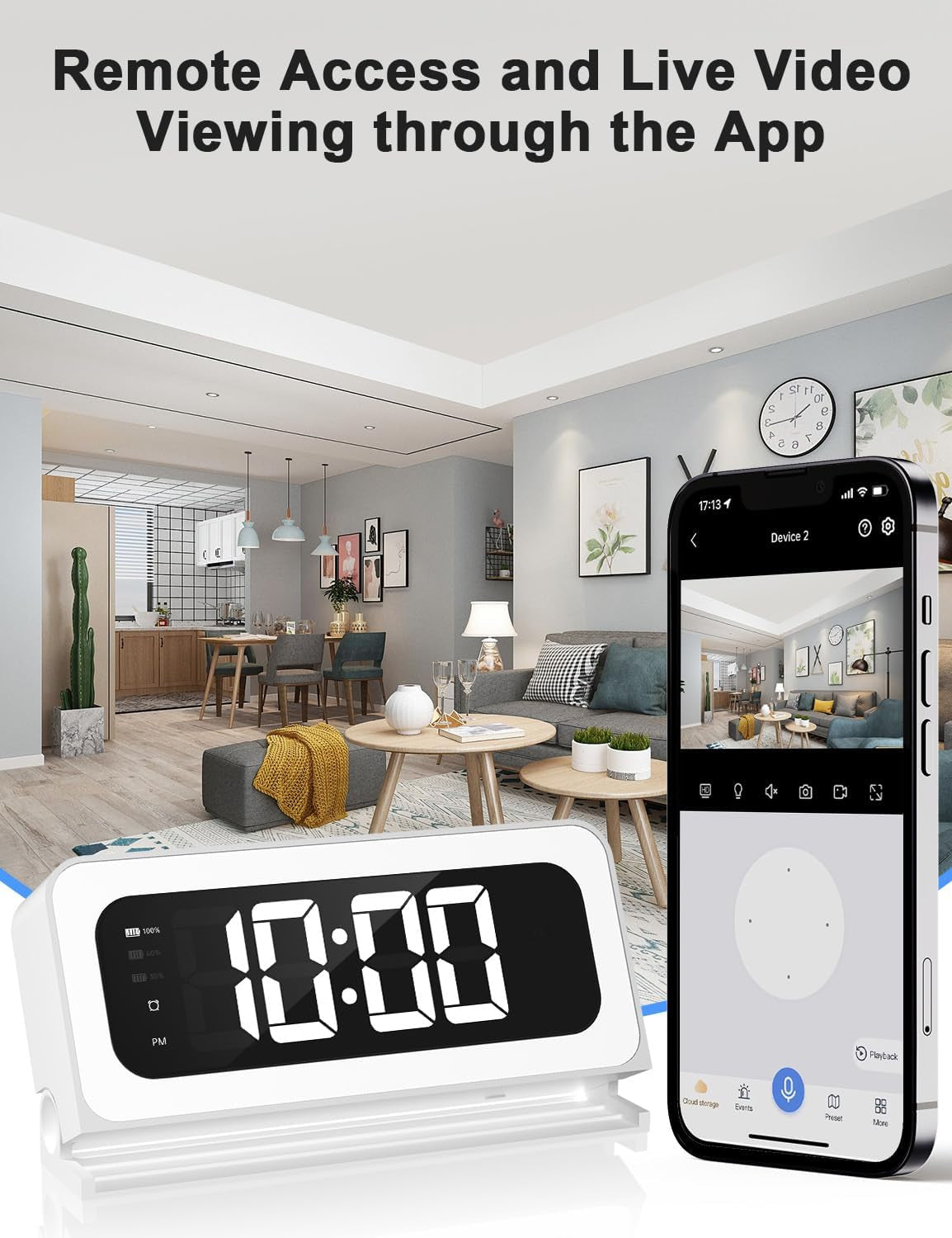 2K Smart Clock Camera White, 5G&2.4G Wifi Nanny Cam Wireless Indoor Camera, Cameras for Home Security, AI Human Detection and Alarm, 2 Way Talk, 360°PTZ, Color Night Vision, Compatible with Alexa