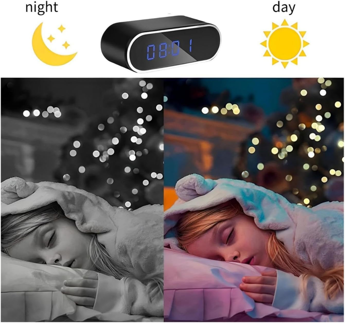 Hidden Camera Clock High-Definition 1080P Wireless Camera, Home Indoor Security Spy Camera, Monitoring with Motion Detection and Night Vision Function, Indoor Nanny Camera